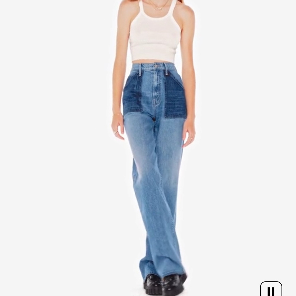 MOTHER Two-Tone Flare Jeans in Blue